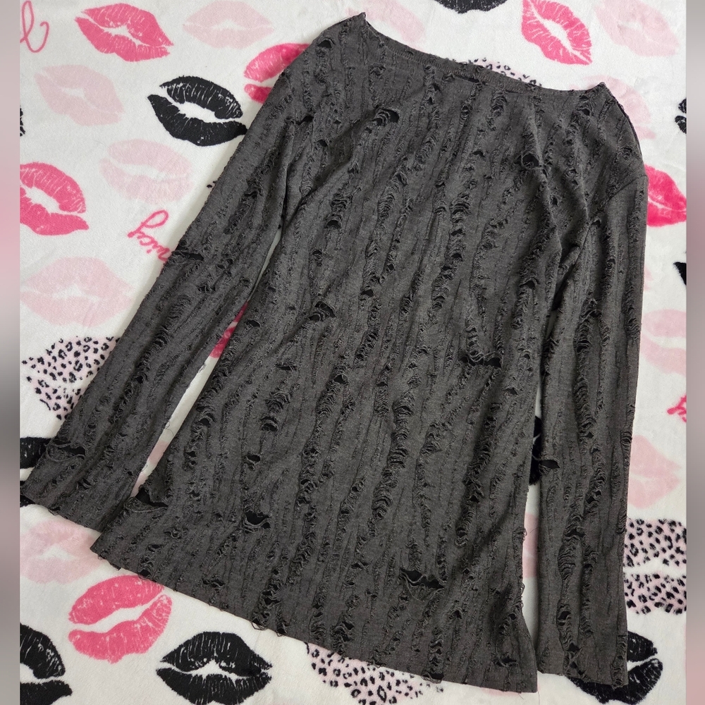 Y2k Grey Off The Shoulder Long Sleeve Shirt